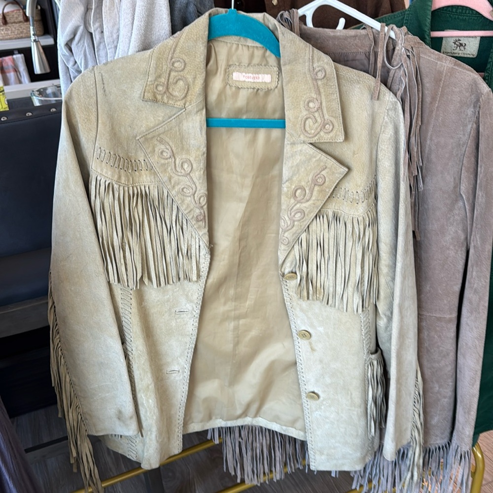Fringe Suede Jacket in Light Beige